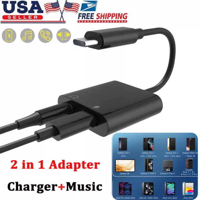 USB Type C to 3.5mm Jack Headphone&Charger Adapter For Galaxy S23 S22+ S21 Ultra