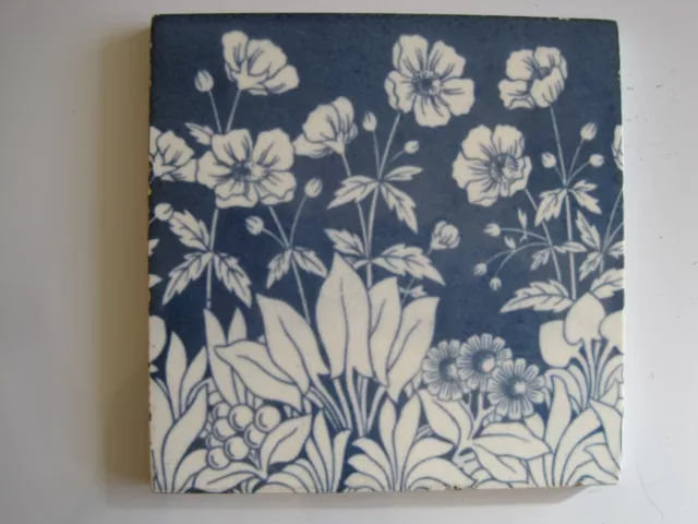 Antique 6" Victorian Blue On White Webbs Tileries Floral Transfer Print Tile