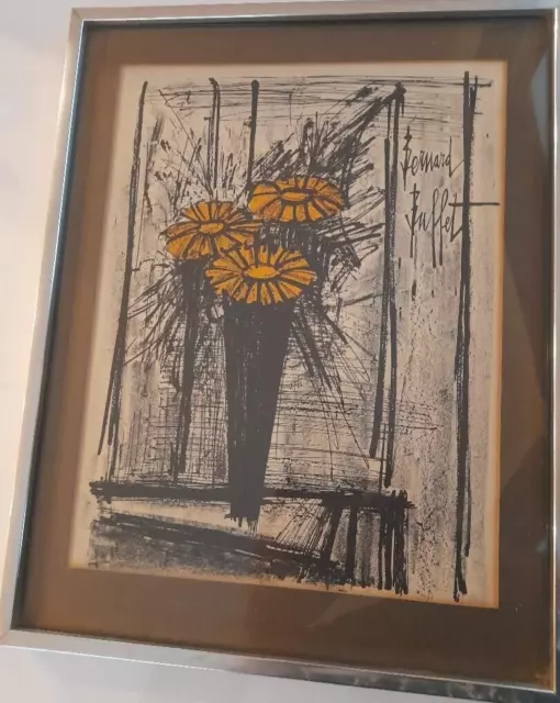 Bernard Buffet "Flower" - Mid-Century Lithograph With Coa + Original Frame