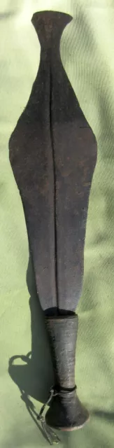 Antique African Congo Knife, Spearpoint Hand Forged Iron Blade, Wood Handle 17"