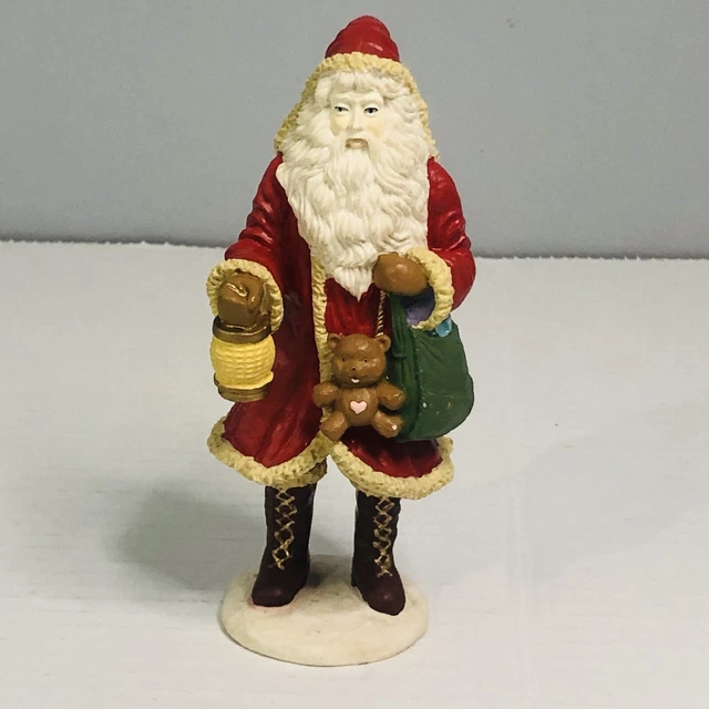 santa St. Nick with teddy bear and lantern resin figure  6"