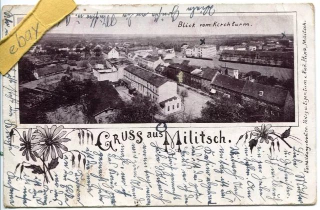 AK Schlesien,Lithografie,Gruss aus Militsch,Blick vom Kirchturm,Jugendstil