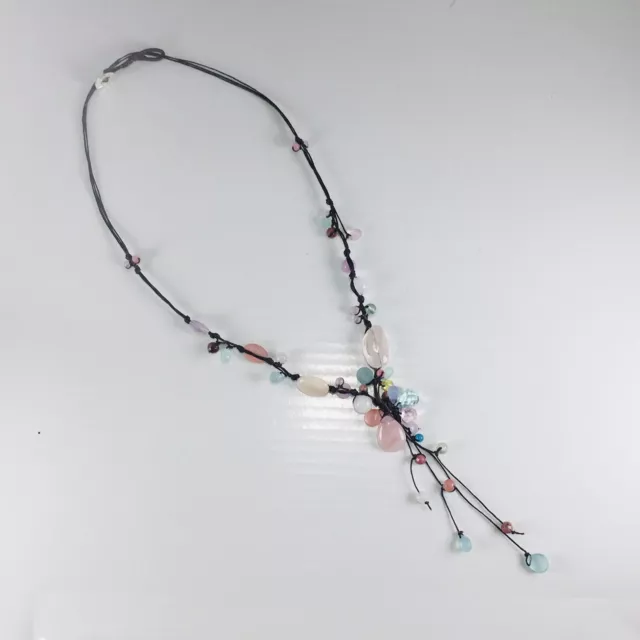 Art Glass Necklace Multicolor Beads knotted tassel opal Quartz Gemstone Handmade 3