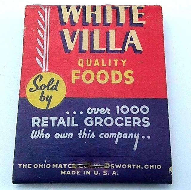 1950s-1960s White Villa Grocers Matchbook Cincinnati Dayton Ohio Grocery Vintage