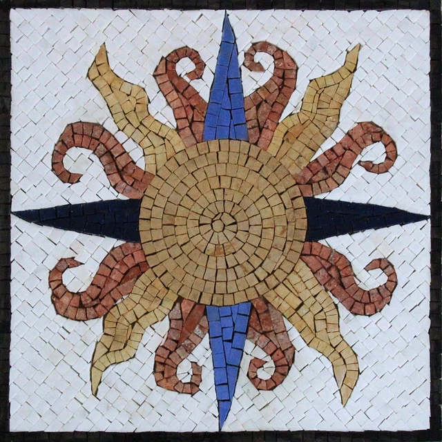 Feuille de carrelage en mosaïque de marbre motif soleil 16 x 16 pouces