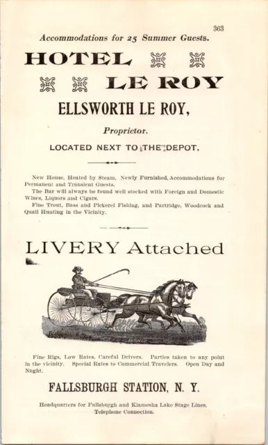 1900 Hotel Leroy Livery Attached Fallsburgh Station Ny Ellsworth Leroy