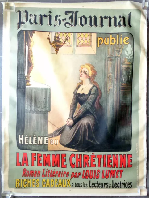 AFFICHE PUBLICITAIRE ANCIENNE PARIS-JOURNAL Hélène La Femme Chrétienne GOTHIQUE