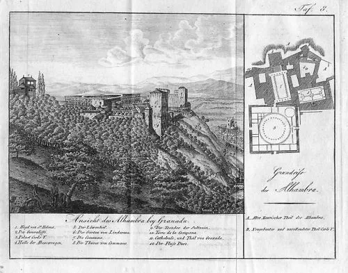 1800 - Granada Alhambra grabado Kupferstich engraving