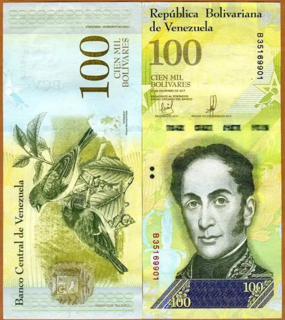 Venezuela 100000 ( 100,000 ) Bolivares, 2017, P-100, aUNC banknote / currency