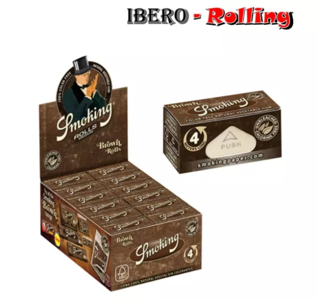 Papel de fumar Smoking Brown Rolls, caja de 24 rollos, papel de liar natural