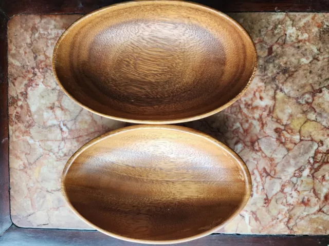 2 J.V. Garcia Philippines Acacia Wood Oblong Bowls Dated Aug 1965 NY Worlds Fair