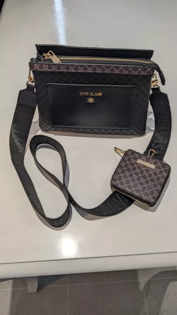 RIVER ISLAND Embossed Monogram Cross Body Bag & Purse Set