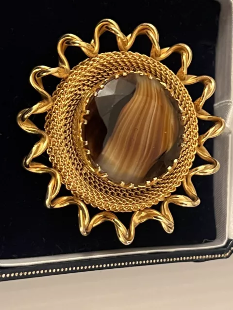 1960s Vintage Brooch Large Faux Agate Glass Gold Tone Mid Century Brooch Pin