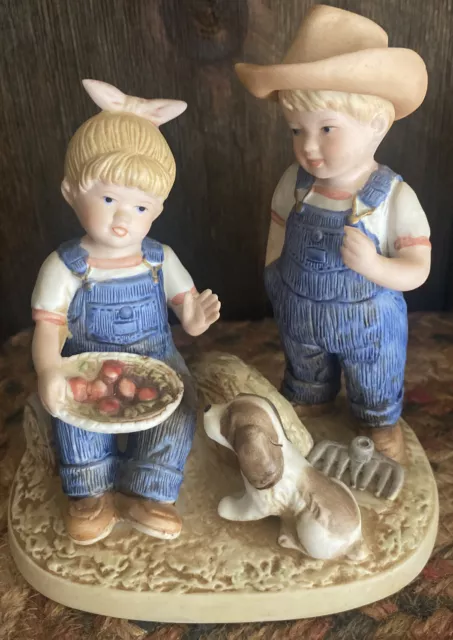 Vintage Homco Denim Days #1507 Danny & Debbie 6” Summer Chores Figurine 1985