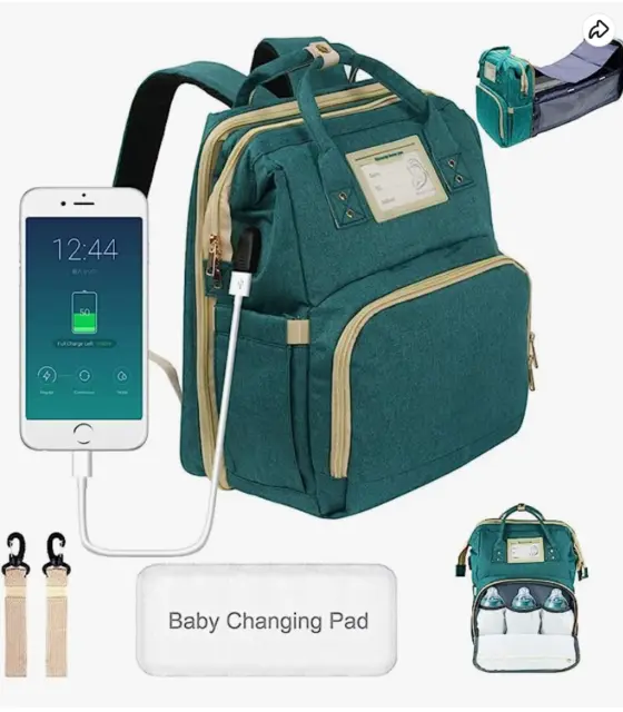 Diaper Bag Backpack with Foldable Baby Bed