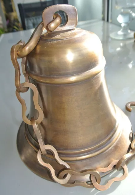 XL large nautical SHIP Door school Bell chain SOLID brass old style hang 21cm B