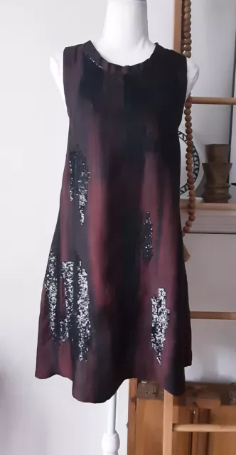 Peachoo Krejberg Burgundy Tie-Dye/ Black Sequins Mini Designer Dress Sz M