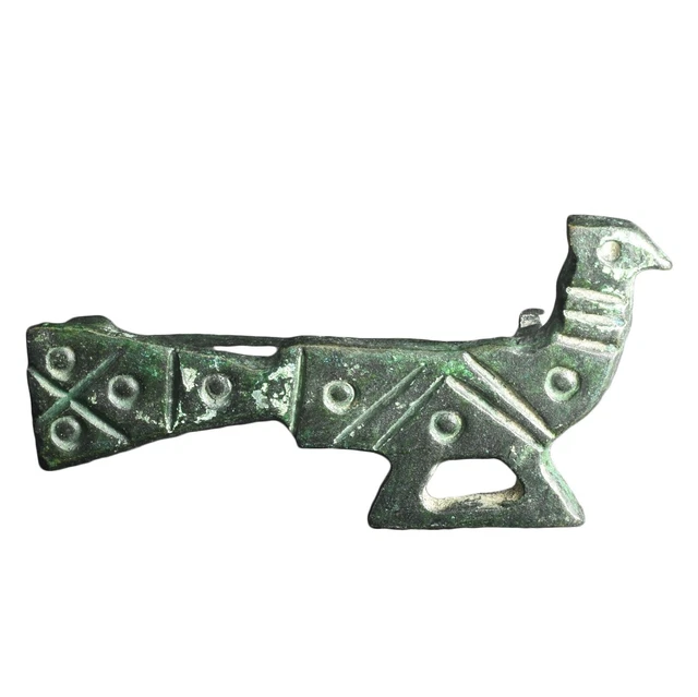 Spilla Per Fibole Romane Zoomorfe In Bronzo Replica Di Pavone Con Patina...