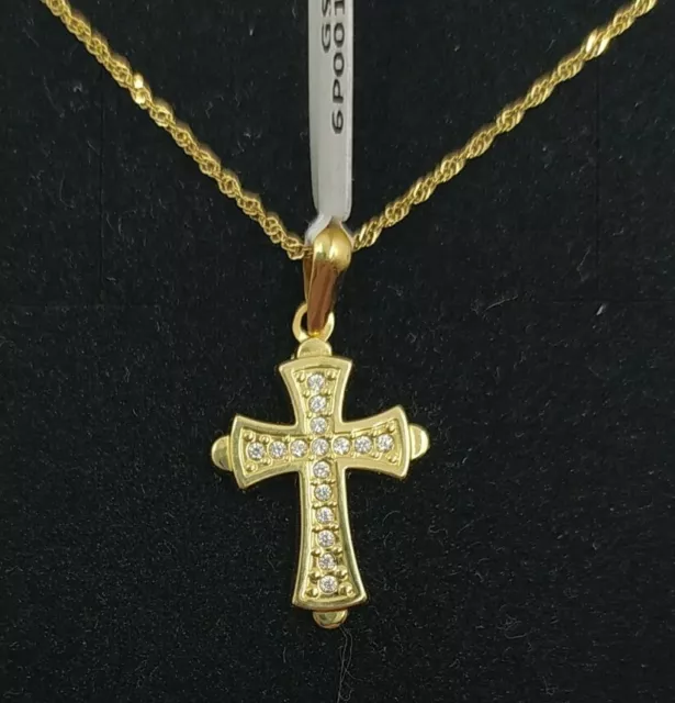 Pendentif Et Chaîne Or 18k 750 Mls . Croix Avec Circonitas. 20 MM