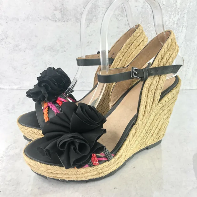 Bronx Espadrilles Women's 37MEU / 6MUS Sandals Wedges Black Flower