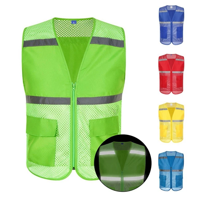 Mens Multi-Pocket  Mesh Vest Jacket Visibility Waistcoat Safety Work-Reflective