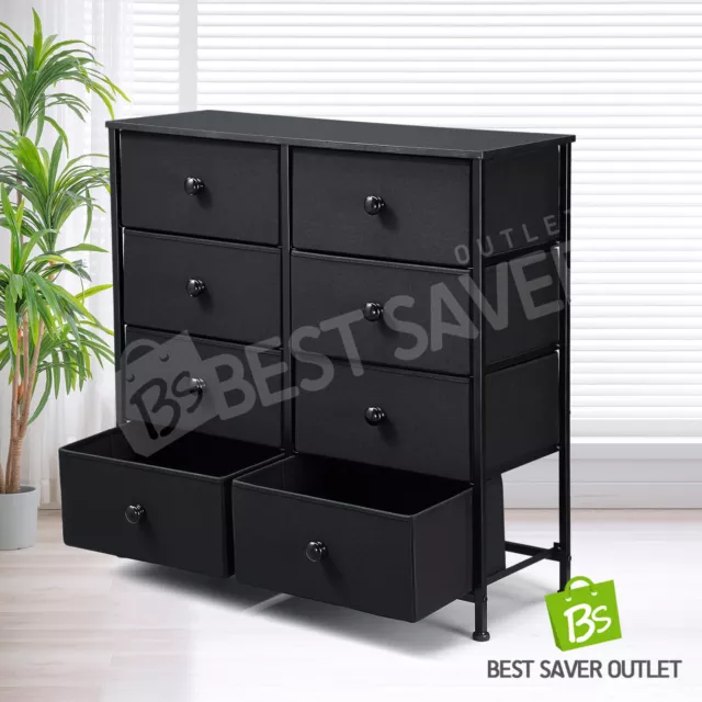 Fabric 8 Chest of Drawers Storage Cabinet Bedside Table Dresser Tallboy Black
