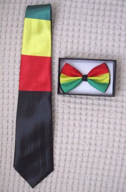 Rasta Stripes Adjustable Bow Tie & Thick Rasta Stripes Necktie 420 Combo-New!V4