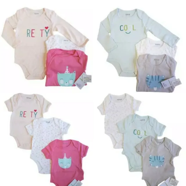 Vertbaudet Baby Bodysuits Vests 3x Pack Rompers Girls Boys Cotton Gift Casual