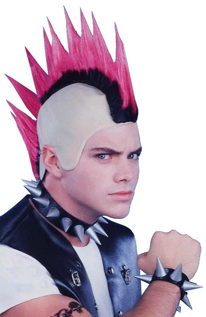 Instant Punk Set Mohawk Wig Spike Fancy Dress Halloween Adult Costume Accessory