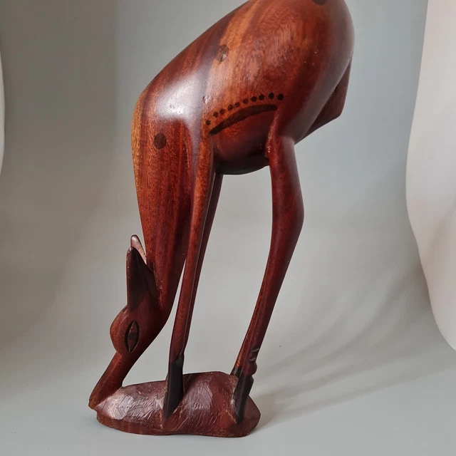 Retro Mid Century Large Wooden Antelope Deer Figurine  26 Cm Tall Hand Carved