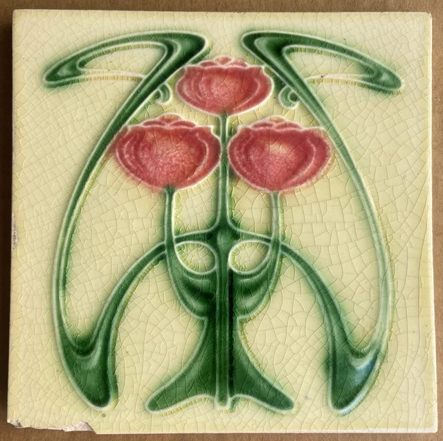 Antique Boote - Art Nouveau Majolica Tile C1900