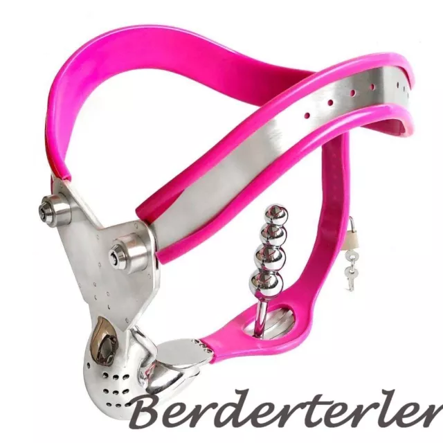 Stainless Steel Pink Silicone Male Chastity Belt Binding Pants Lock Device Cage