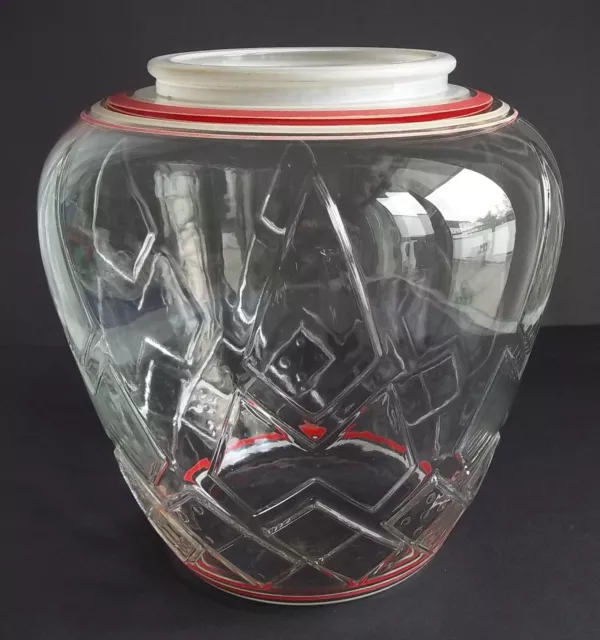 Große Pressglas-Vase Art Deco mit plastischem Dekor und bemalt wohl 1930er Jahre