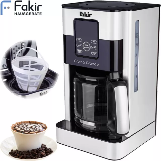 Fakir Filter Kaffeemaschine Edelstahl Glaskanne Kaffee Automat Dauerfilter Timer