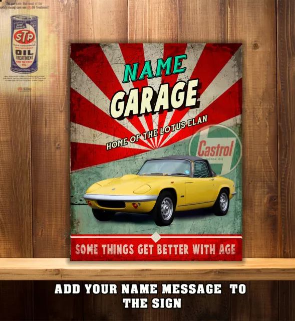 Personalised Lotus Elan Garage Workshop Shed Vintage Metal Wall Sign Gift CS178