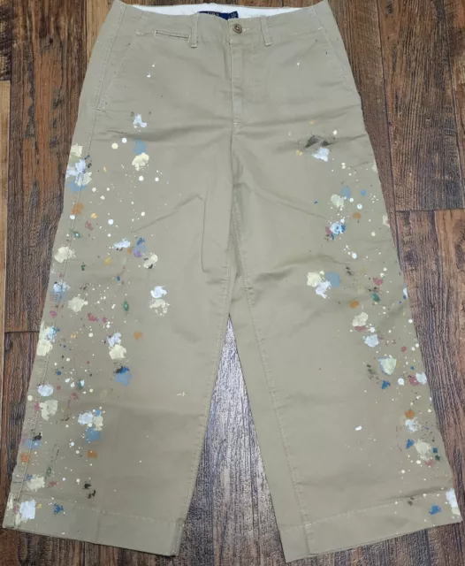 NWOT Polo Ralph Lauren Women's Khaki Paint Splatter Wide Leg Chino Pants.