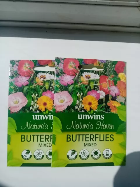 2 X Packets Unwins Nature’s Haven Flower Seeds Butterflies Mixed  1000 Seeds