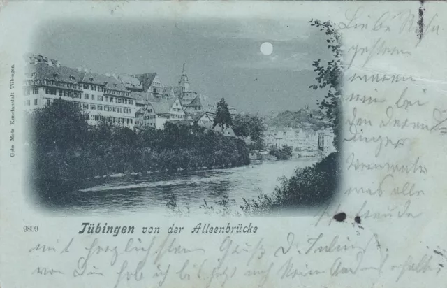 Mondschein Ak Tübingen Baden Württemberg, Allenbrücke.1901.