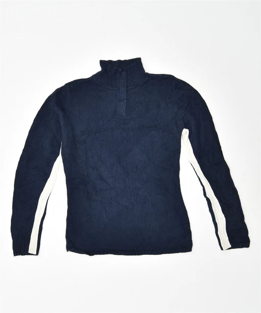 TOMMY HILFIGER Maglione Maglione Collo Bottone Ragazze 15-16 Anni Large Blu BV04