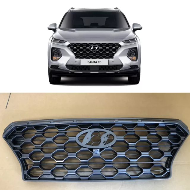 Radiator Grille With Camera Hole Replacement for 2019 2020 Hyundai Santa Fe