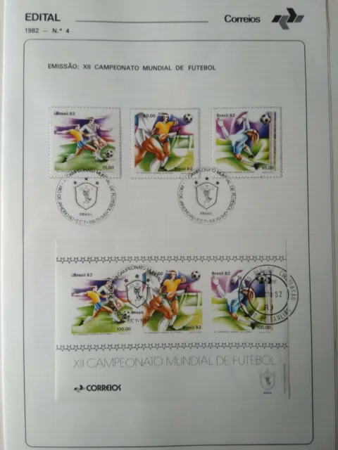 Fußball WM Spanien 1982 Brasilien Gedenkblatt mit 3 Sondermarken und Block