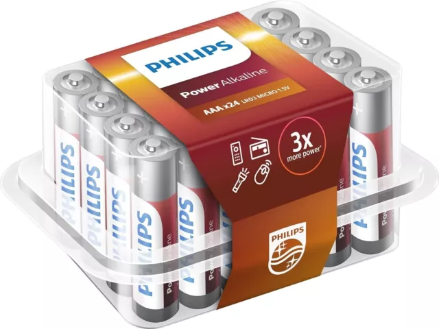 24 Piles AAA Philips Power Alcalines - Pack Economique - Longue Durée