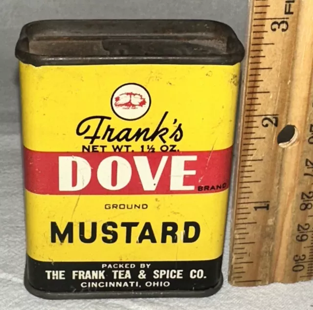 Antique Frank's Dove Tea Spice Tin Litho Can Mustard Cincinnati Oh Grocery Store