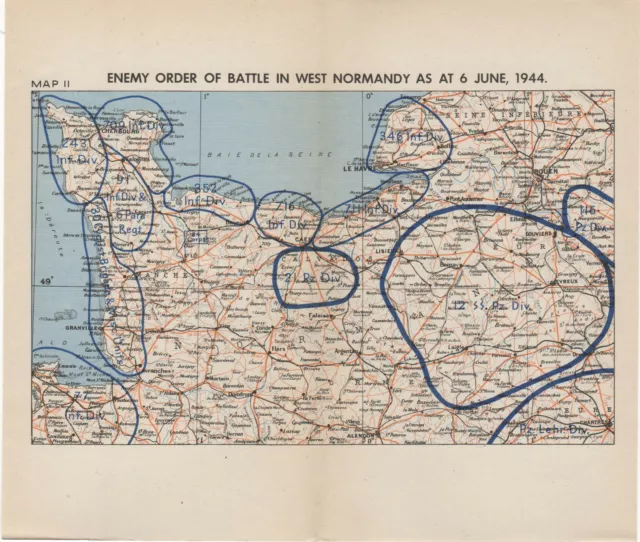 Vintage Map WW2 Enemy Order Of Battle In West Normandy On 6 June