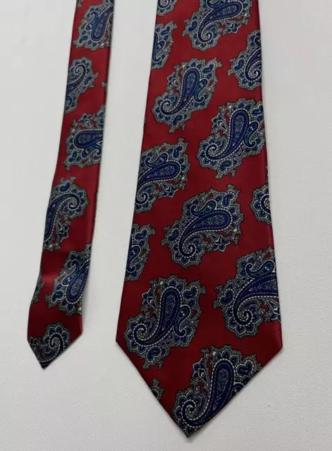 Christian Dior 56” Men’s Tie All Silk Made In USA  Red Blue Paisley Fabric Italy