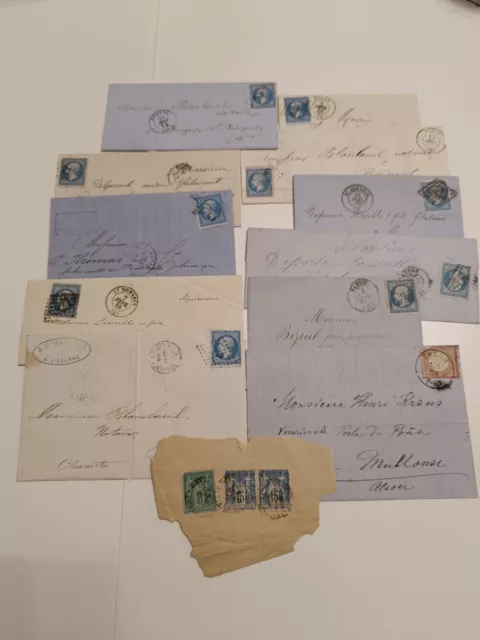 France,L42 Lot de 12 vieilles enveloppes, Oblitérés Timbres Napoléon,Sage Et...