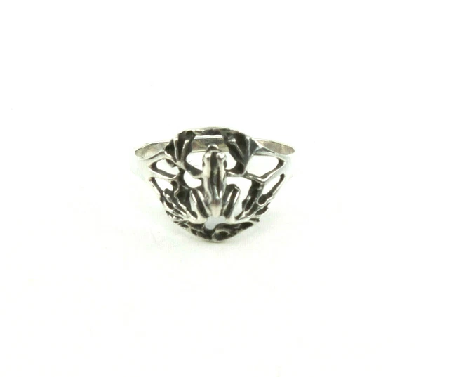 925 Sterling Silver Ring Frog on Lily Pad Toad Ring Sizes 4.5 - 9.5