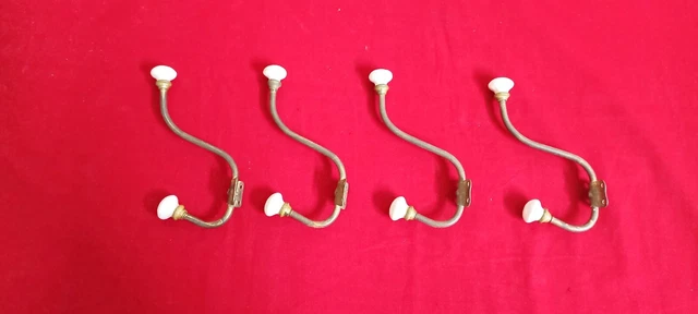 Antique vintage wall mount ornate metal hook hanger coat hanging porcelain 4nos
