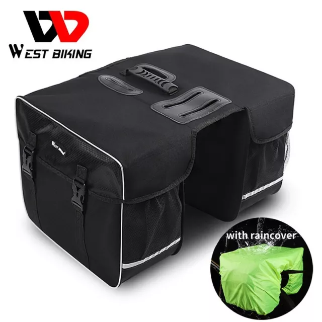 WEST BIKING Bicycle Rear Rack Pack Waterproof Double Bike Panniers Trunk Bag 28L