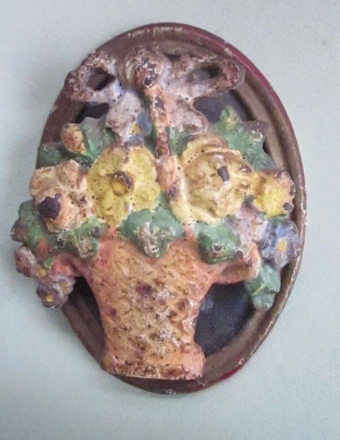 Collectible Cast Iron Polychrome Door Knocker-Basket of Flowers